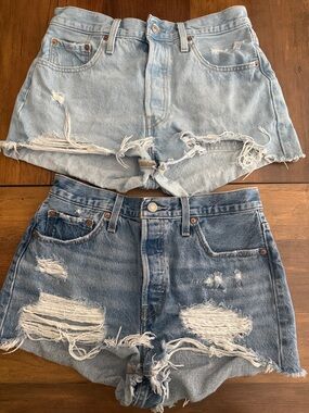 Levi Strauss Distressed High-Waist Denim Shorts - Light & Medium Wash